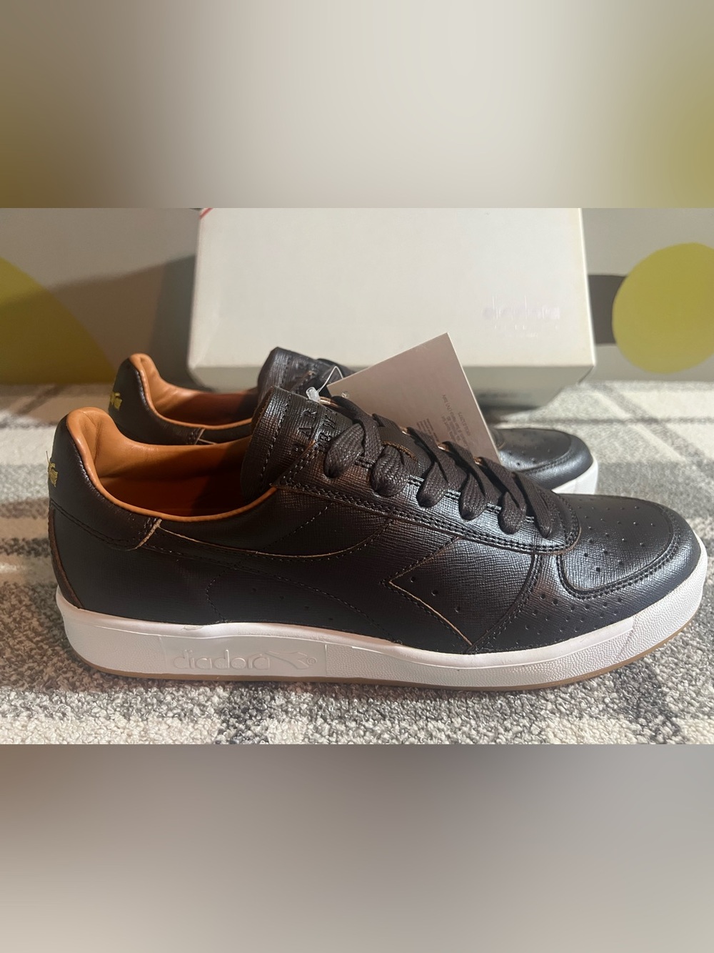 Barney’s New York B Elite Diadora Saffiano Heritage Brown Leather & Tan Sneakers